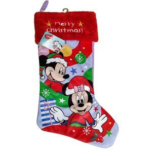 Ruz Disney Mickey and Minnie Mouse Fleece and Plush 18 inch Christmas Stocking